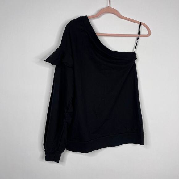 2/$30 ZARA One Shoulder Jumper Sweater Small Black Ruffle Balloon Sleeve #6152 - Picture 11 of 16